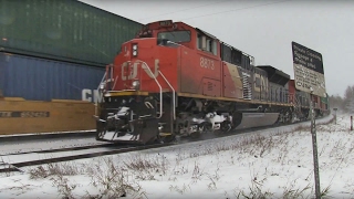 CN Train Spotting HD: CN 3067 \u0026 2819 Meets CN 8873 \u0026 2646 [Q119] At Carvel AB 1/4 10/9/16