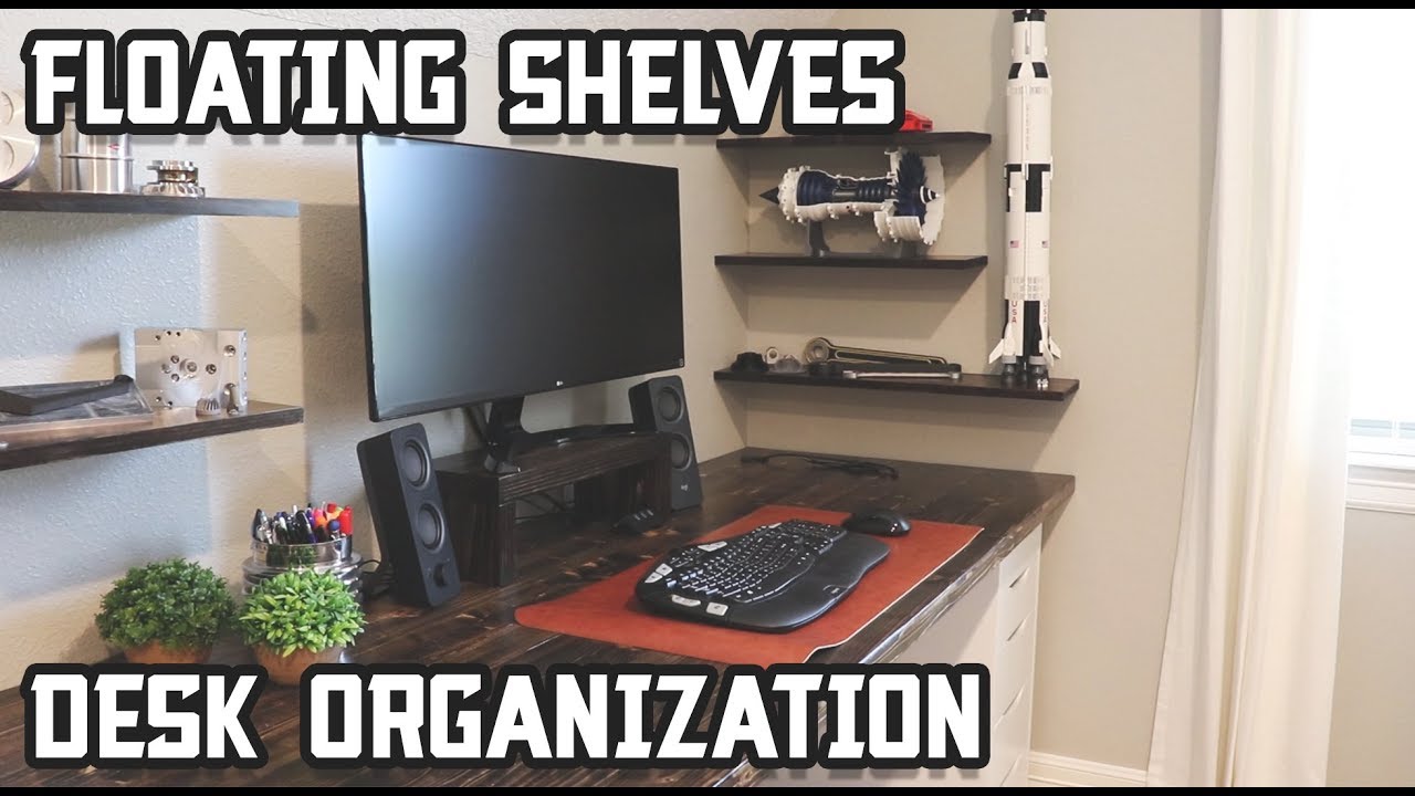 Upgrade Your Home Office Desk Setup // Floating Shelves - YouTube