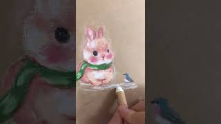 Drawing Cute Bunny \u0026 Bird #youtubeshorts #drawing #art #short #shortsfeed #bunnyillustration