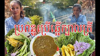 ឆ្អេីក្បាលត្រី បុកទឹកទឹកគ្រឿងអន្លក់ខ្ចីៗ ផ្កាកំប្លោក ផ្កាស្តៅ និងទំពាំងស្រុះ​ ថ្ងៃនេបានកូនៗមកជួយ