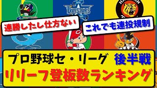 【救援継投】プロ野球セリーグ リリーフ登板数ランキング！後半戦【最新・反応集】プロ野球【なんJ・2ch・5ch】