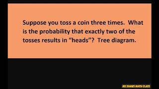 Toss coin three times. Draw tree diagram. What is probability exactly two of the tosses are heads