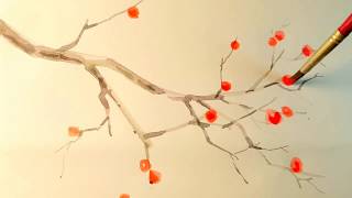 나뭇가지 따라 그리기.    Persimmon tree branches/Watercolor