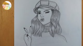 A Cute Girl with long short hair with bullets sketching|| Drawing tutorial|| Drawing by Minha