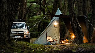 [Solo Camp] Making Kakuni Burger in a Quiet Forest with Light Rain / Tenmak Design Circus TCDX