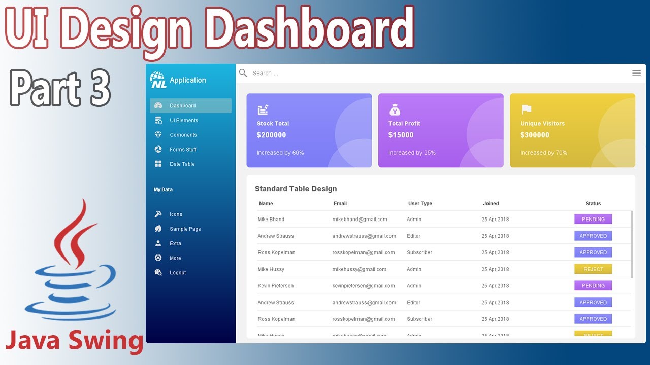 Java Ui Design Dashboard Part 3 Youtube