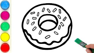 Donut Drawing, Painting and Coloring for Kids, Toddlers | Learn How to Draw Food