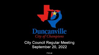 Duncanville, Texas City Council Regular Meeting for September 20, 2022