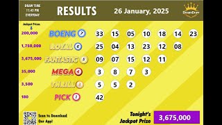 Dream Draw Free Raffle Draw results for January 26, 2025.