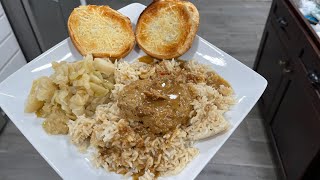 Leonard’s Homemade Salisbury Steak, Rice and Gravy and Cabbage Greens