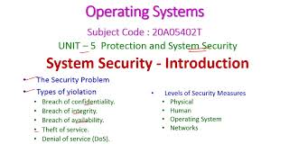 System Security-Introduction-Operating Systems-20A05402T-Unit-5-Protection and System Security