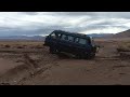 vanagon 2wd crossing a soft sand road washout in chile