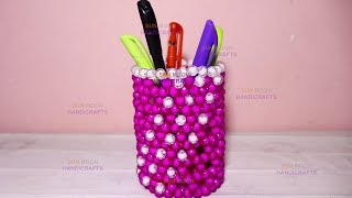 পুতির কলমদানি/how to make beaded pen holder/pen stand/putir pen holder/putir kaj/beaded work