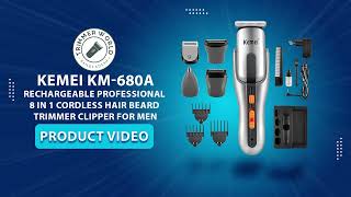 Kemei KM-680A Rechargeable Professional 8 in 1 Cordless Hair Beard Trimmer Clipper for Men