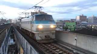 EF66 重連単機　おおさか東線 高井田中央駅　Electric Locomotives, JR Osaka Higashi Line　(2015.2)