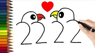 Two birds in love | how to draw bird easy,how to draw Bird for kids, drawing bird with numbers, cute