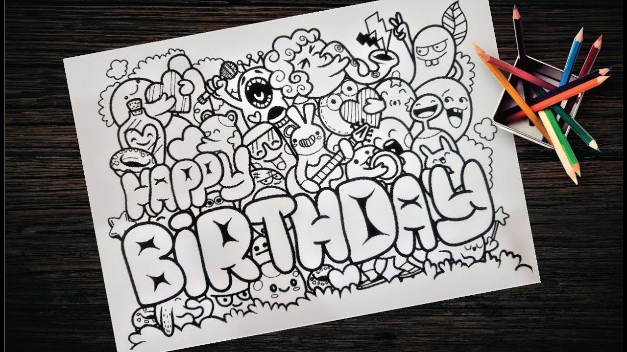 Easy And Cute Doodle Art For Beginners || How To Draw"Happy Birthday ...