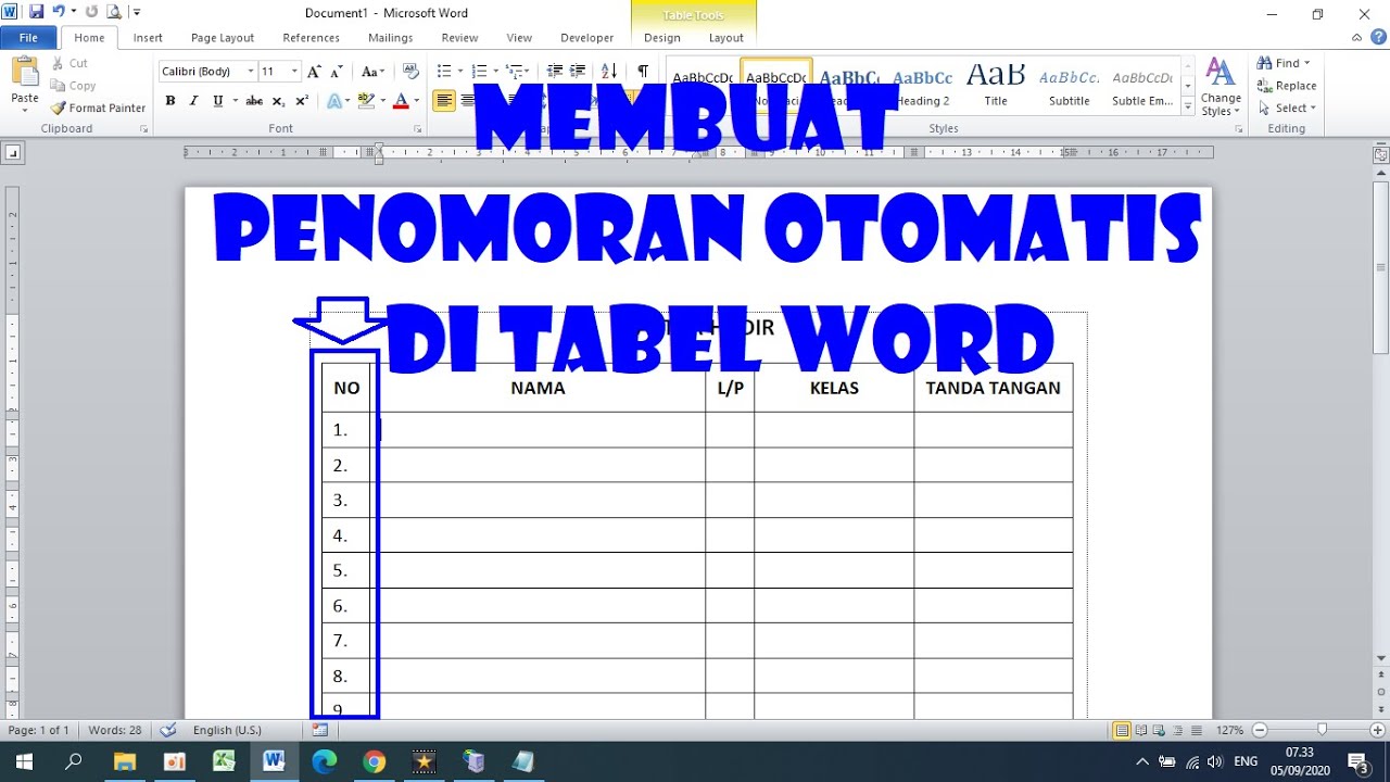 Cara Membuat Penomoran Otomatis Di Tabel Word - YouTube