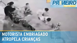 Motorista bêbado atropela crianças na calçada; câmera flagra o momento | Primeiro Impacto (24/02/25)