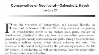 Conservative or Neoliberal—Oakeshott, Hayek lecture 21