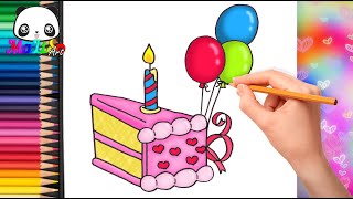 Как нарисовать ТОРТ на День рождения с шариками | How to Draw a Happy Birthday Cake with balloons