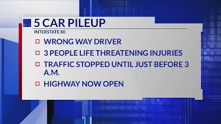 Five-car pileup leaves three with life-threatening injuries
