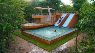 Build Creative a boat villa house with beautiful Water Slide into Swimming Pool [ Full Video ]
