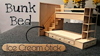 DIY Miniature Dollhouse Furniture Using Popsicle stick | Bunk Bed