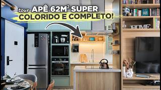 TOUR pelo APÊ de 62M² super COLORIDO com 2 DORMITÓRIOS e PENÍNSULA na COZINHA | Gaby Garciia