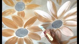 How to paint flowers in acrylic paints. Easy step by step tutorial demo for beginners. DIY project.