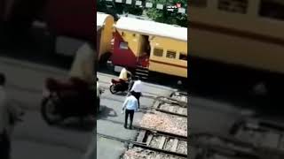 Etawah Train Crashes Into Bike | Bike Accident | Uttar Pradesh News | #Shorts |