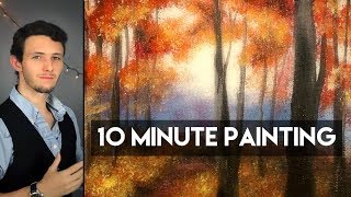 Painting and Autumn Forest Pathway with Fall Leaves and Acrylics in 10 Minutes!