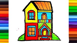 House Drawing, painting and coloring for kids, toddlers let's draw ! how to draw House Drawing