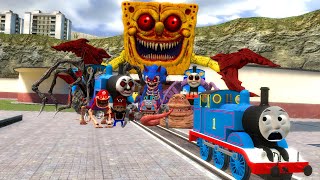 Building a Thomas Train Chased By Cursed Thomas, Sponge Monster and Friends in Garry's Mod!!