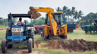 JCB 3DX Loading Mud Sonalika New Hollend Swaraj VST John Deere Tractor for Village Pond | Jcb video