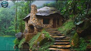 The Man Builds A Unique Stone House Under A Massive Cave @Noru Saru Bushcraft