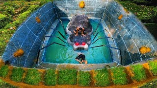 Build The Most Secret Underground Swimming Pool Around Underground House - Primitive Survival
