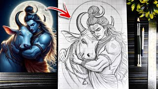 How To Draw Lord Shiva With Nandi Drawing 😍, Mahashivratri special Drawing, Mahadev Drawing Pencil