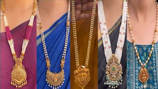 ✨️ಕೇವಲ 3, 4, 5 ಗ್ರಾಂಗೆ 20 ಗ್ರಾಂ ಹಾಗೆ ಕಾಣುವ Gold Pearl Long Hara Collections👌Light Wt Pearl Long Hara