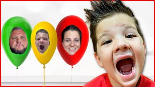 FUNNY BALLOON STORE Pretend PLAY! Caleb is the BOSS of MOM & DAD at crazy Balloons STORE!