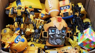 The box is full of yellow toys and cars - Bumblebee, Transformers Movie, Autobots Full Mainan Robot!