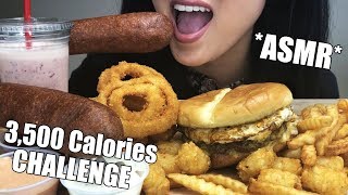 ASMR 3,500 CALORIES FRIED FOOD CHALLENGE Corndog Onion Rings Milkshake Fried Egg Burger | ASMR Phan