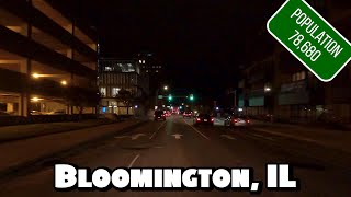 Driving Around Downtown Bloomington, Illinois at Night in 4k Video