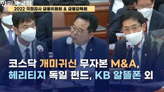 [2022 국정감사] 코스닥 개미귀신 무자본 M\u0026A, 헤리티지 독일 펀드, KB 알뜰폰 외