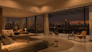 Downtown Jazz Bliss - 4K Melodic Getaway - Tranquil Bedroom with City Nightlights 🎺 Relaxation