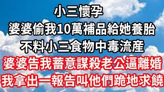 小三懷孕，婆婆偷我10萬補品給她養胎，不料小三食物中毒流産，婆婆告我蓄意謀殺老公逼離婚，我拿出一報告叫他們跪地求饒#心靈回收站