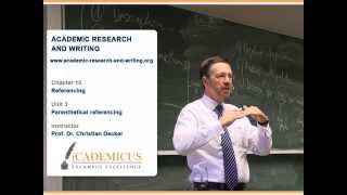 Academic research and writing – Chapter 10 Referencing – Unit 3 Parenthetical referencing