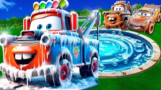 Water Pit Cleaning In Muddy Lightning McQueen \u0026 Big \u0026 Small Pixar Cars! Beam.NG Drive!