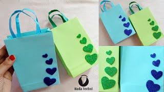 PAPER CARRY BAG💚💙 || EASY PAPER CRAFT || HADA TECHNI