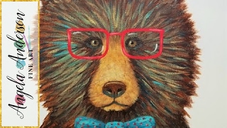 Hipster Grizzly Bear with Glasses Acrylic Painting | Impressionist Canvas for Beginners | LIVE